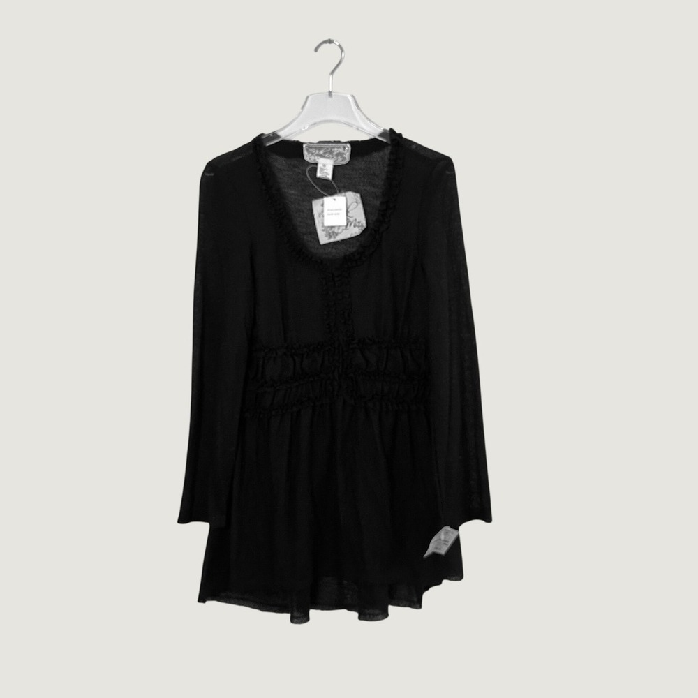 NWT Nick & Mo Black Wool Blend Ruffle Smocked Waist Tunic Womens M - Picture 2 of 6